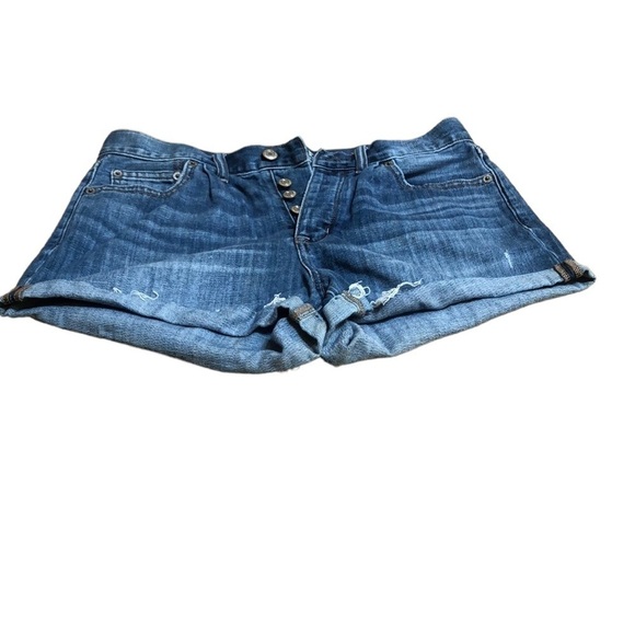American Eagle Outfitters Pants - American Eagle Womens Distressed Button Fly Medium Wash Cuffed Denim Shorts Sz 4